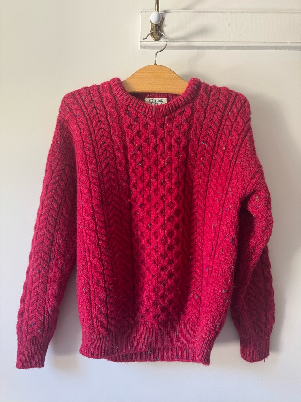 100% Wool - Made in Ireland Cable Knit Red Sweater